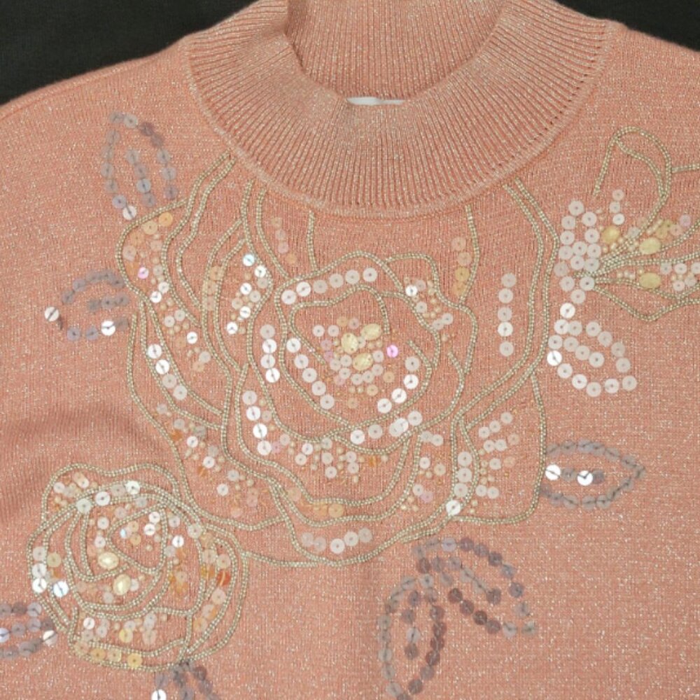 Alfred Dunner Sequined Mock Neck Sweater in Metallic Light Coral - Picture 3 of 5